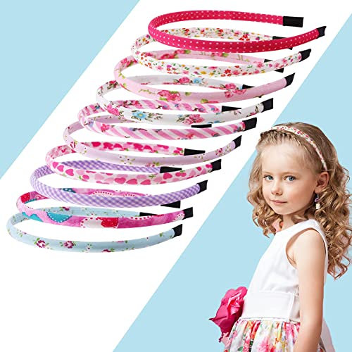 Candygirl Lot de 10 serre-têtes en tissu floral pour filles et femmes - Motif floral - Cœur et étoiles - Accessoires de cheveux pour enfants - Rose
