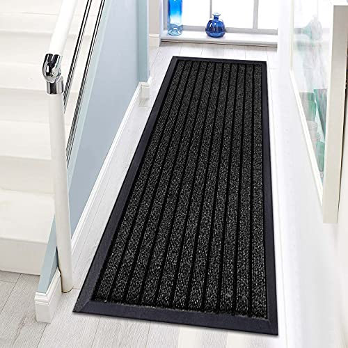 Waterproof Rubber Door Mat Outdoor - PVC Non Slip Backed Washable Dirt Grabber Mat Dog Muddy Paws Carpet Runner Rug for Kitchen Front or Back Door (Black, 60 x 180 cm (2 ft x 6 ft))