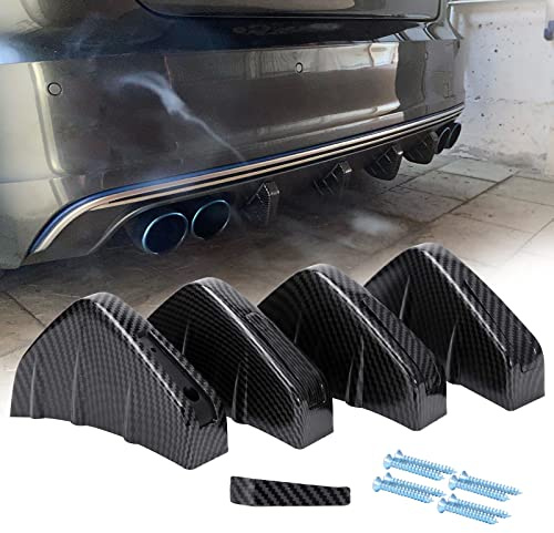 JMTBNO 4 Piezas Difusor de Alerón de Parachoques Trasero de Coche Universal Fibra de Carbon Aleta de Tiburón Alerón de Parachoques Trasero Difusor de ala Divisor Anti-Bump Spoiler Labio Auto