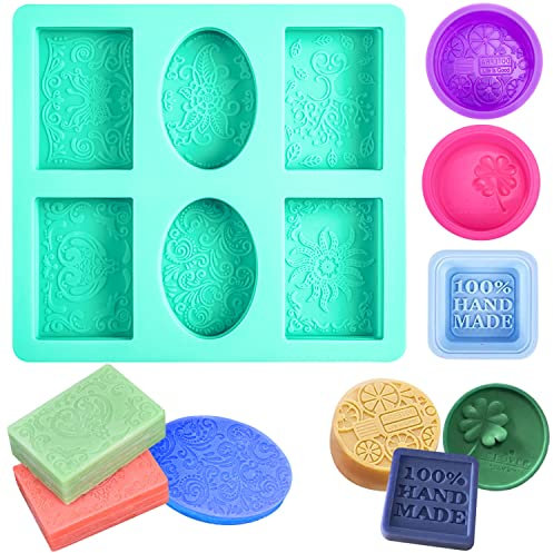 Stampi In Silicone per Sapone Sapone 6 Cavità 4 Pezzi Silicone Stampi Stampi per Saponette Fai da te Rettangolari e Piazza e Tondo per Realizzare Cupcake Muffin Sapone