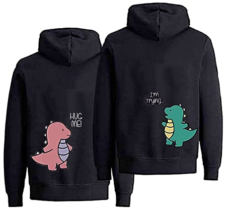 Tabiekacl King Queen Pullover Sweatshirt Partnerlook Valentinstag Pärchen Hoodie Kapuzenpulli 1 Stück(Schwarz-Hug me,L)