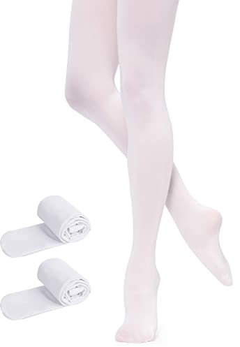 Monbessi Ballettstrumpfhose Mädchen 90D Strumpfhose Ballett Mädchen Ballett Strumpfhose Damen Tanzstrumpfhose für Kinder und Damen (L, Weiß-2 Paar)