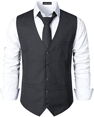 PARKLEES Herren Hipster Urban Design Business formelle Weste Slim Fit Anzug Smoking Kleid Weste, anthrazit, XL