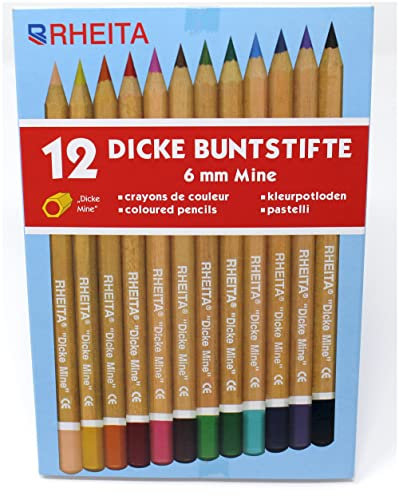 Rheita 170-12 Jumbo-Buntstifte, naturbelassen, Mine 6mm, hexagonal, 12 Stück in Pappetui