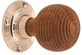 Infinity Decor Roosewood & Pure Ebony Wood Door Knobs/Wooden Beehive Victorian Mortice Rim Knob/Solid Brass Rose Plate Polished Nickel Finish (Rosewood Beehive)