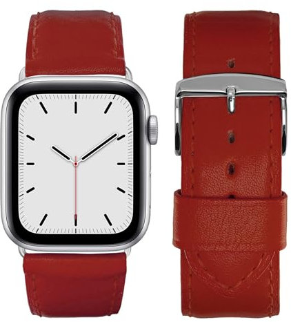 Eternel - Correa compatible Apple Watch Holi Rojo 38/40/41 mm adaptadores alumnio plata hecho a mano en Francia - Compatible con todos los Apple Watch