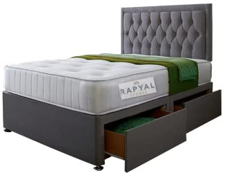 Rapyal Sleep Benzema Divan Bed Plush + 2 Draw Storage Same Side + 24 Rio Princess Diamante HB | Plush (Steel Plush, 4FT Small Double/Three Quarter)
