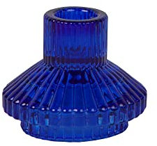 Talking Tables Cobalt Blue Glass Candlestick Holder | Small Ribbed Candle Stand for Dinner Candles, Home Décor, Accessories, Table Decorations, Indoor Or Outdoor Dinner Party, Birthday, Wedding
