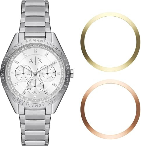 Armani Exchange Damenuhr Multifunktionswerk mindestens 50 % recycelter Edelstahl, AX7142SET