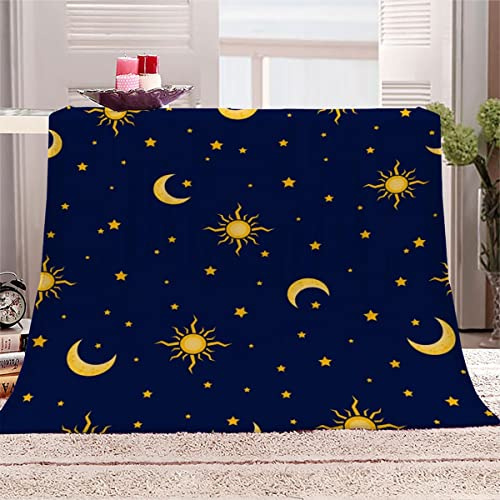 Kuscheldecke bettüberwurf wohndecke Sterne Mond 3D Effekt Extra Weich Flanelldecke TV Decke 130x150 cm Blau Waschbar Sofadecke Wohnzimmerdecke Couchdecke mit Muster für Teenager