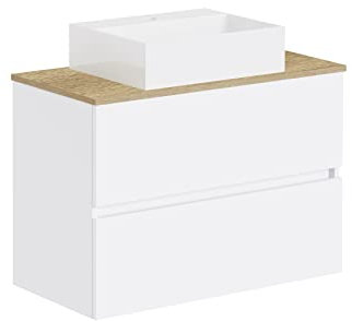 Baikal Conjunto de baño Natura. Mueble de Baño de Fondo Reducido, con Lavabo cerámico sobre Encimera. Mueble Suspendido. Mueble MONTADO. Dos Cajones sin Espejo 70 cm Fondo de 39cm