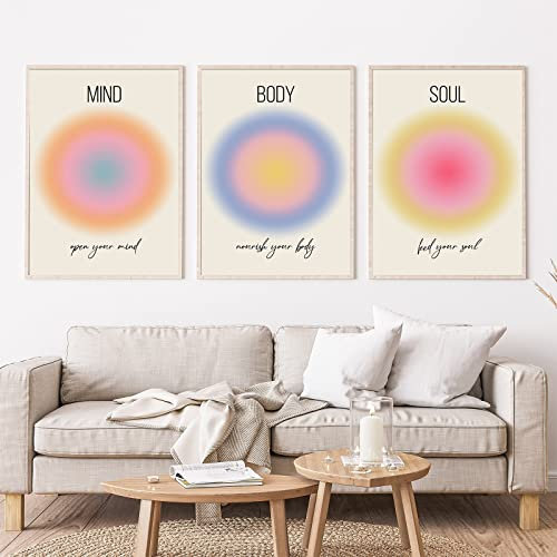 FEOFTIE Mind Body Soul Wandkunst Aura Poster Y2k Poster Trendy Wall Decor Aura Wall Art Affirmation Poster Engel Number Wandkunst Schlafzimmer Ästhetische spirituelle Poster Y2k 40x61 cmx3 ungerahmt