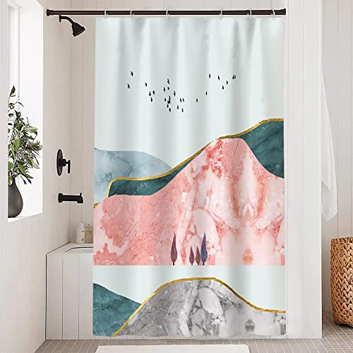 Uiiooazy Rideau Douche Anti Moisissure, Rideau de Douche 120x200cm Vert Gris Effet Marbre Rose Rideaux de Baignoire Tissu Lavable Imperméable Polyester Rideaux Salle de Bain avec 8 Crochets