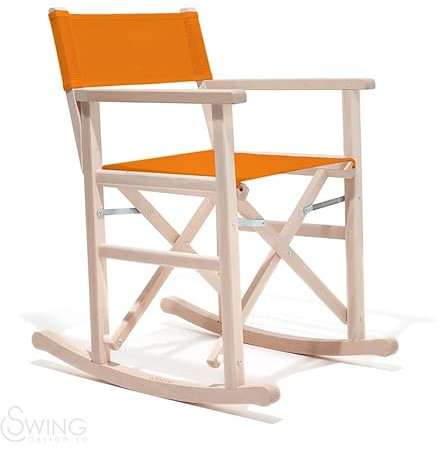 ZStyle Schaukelstuhl Regisseur Mit Armlehnen Holz Design Swing Garten Outdoor Director (Orange)
