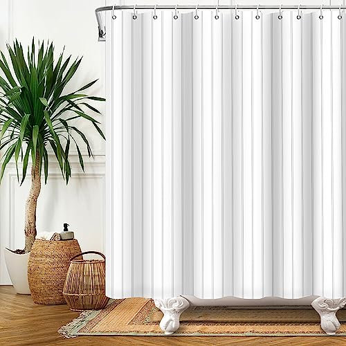 Bovlleetd Weißer vertikal gestreifter Duschvorhang Bauernhaus-Stil Rustikaler wasserdichter Stoff Duschvorhang für Badezimmer Moderner minimalistischer grau gestreifter Badewannenvorhang 153x183cm