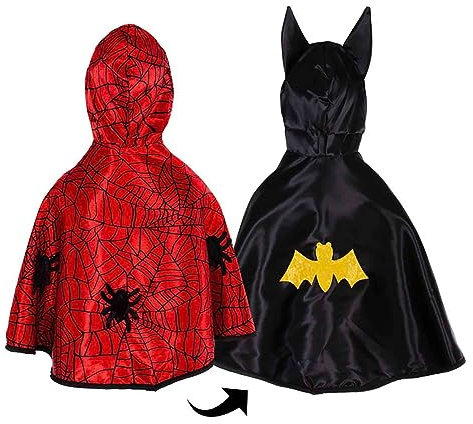 Déguisement Chauve Souris Enfant Fille Garcon, Cape réversible avec capuche pour enfants Cape Ailes Chauve Souris et Cape Araignée,Costume Araignée Costume Chauve Souris Deguisement Halloween Carnaval