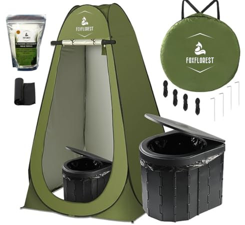 WC Portátil Kit para Adultos y niños. Incluye Tienda Ducha Camping/Cambiador, WC Portátil y Gel Aglutinante Super Absorbente para residuos. Ideal para Festivales.