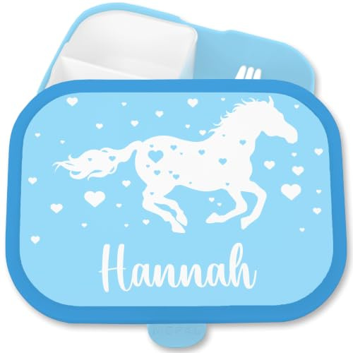 Shirtracer Mepal Brotdose Kinder personalisiert Pferd Herzchen Name | Blau, 750 ml, Reiterhof, Reiten, Reitsport, spülmaschinenfest, Vesperbox, Kindergarten, Einschulung, Brotzeitbox, Snackbox