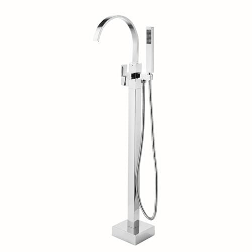 BiaoTeng Mitigeur Baignoire Ilot Sur Pied Cascade argent Monocommande Rotation à 360° Robinet Baignoire à Poser Au Sol, argent