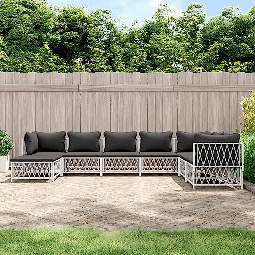 CIADAZ 8-TLG. Garten-Lounge-Set mit Kissen Weiß Stahl, Lounge Gartenmöbel Set, Terassenmöbel Wetterfest, Loungemöbel Terrasse, Gartenlounge, Garten Loungemöbel Set, 3186912