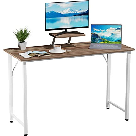 HAMHAIGO Escritorio para ordenador de 100 cm, color marrón, con elevador de monitor, sencillo y moderno, para PC, estrecho, de roble claro, con soporte para oficina, salón, hogar