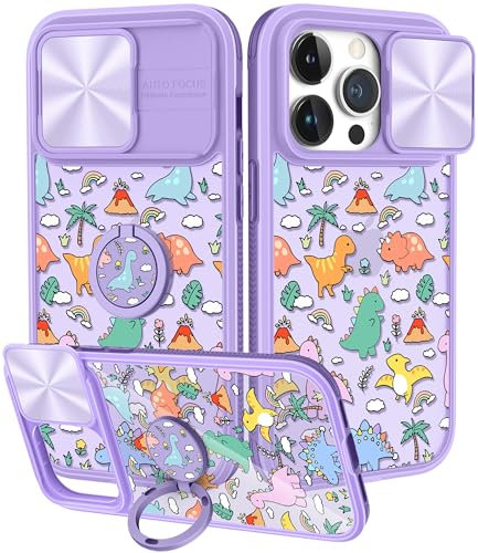 Kokaade for iPhone 12 Pro Max Case with Slide Camera Cover, Cute Cartoon Cases with Ring Holder for Girls Women Boys, Dinosaurs Stylish Aesthetic Designer Slim Protective Cover for 12 Promax