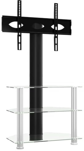 vidaXL Mueble de TV de Esquina 3 Niveles para 32-70 Pulgadas, Soporte Televisor, Mesa Esquinera Almacenaje, Mueble de Salón Dormitorio, Negro Plateado
