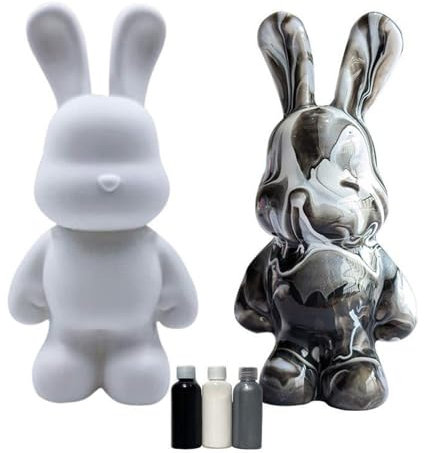 Generisch DIY Painting Fluid Rabbit Figure Kit - Creative Blank Painting, Fluid Bear Painting, Home Decorations, Painting Craft Set, Home Decoration, Furnishings I Includes Paints, Bear, Brush
