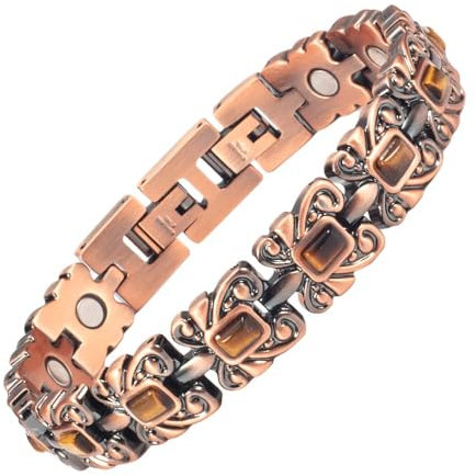 Magnetarmband für Frauen, Edelstahl Kupfer Gelb Türkis Magnettherapie Armband mit 3500 Gauss Magnet (Wachstumslink enthalten)