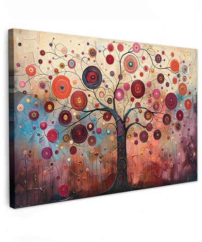 MuchoWow© Impression sur Toile Decoration Murale Peinture 90x60 cm Tableaux Decoratifs Muraux Décoration Chambre Arbre de vie - Fleurs - Rose - Hippie - Art