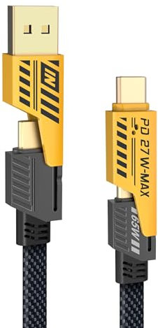 YISH Câble Multi USB 4 en 1 Universel:1.8M Multiple USB Câble Chargeur, Nylon Chargement Câble Charge Rapide avec USB A/USB C vers 65W Type C/27W PD Compatible avec iPhone Samsung Galaxy Macbook iPad