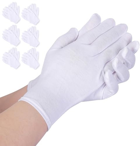 AovYoo 6 Paar Baumwollhandschuhe Weiße Feuchtigkeitsspendende Handschuhe, Dünne Neurodermitis Arbeitshandschuhe, Stoffhandschuhe für Trockene Hände
