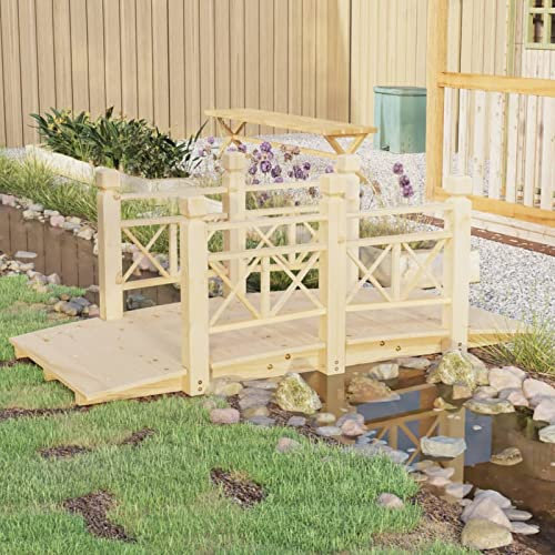 Chaduof Gartenbrücke mit Geländer 150x67x56 cm Massivholz Fichte, Teich Deko, Deko Garten, Teichbrücke, Garden Bridges, Gartendekoration Groß363359