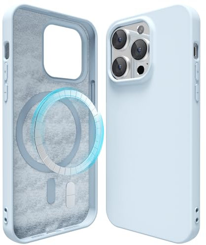 oakxco Custodia Magnetica Silicone per iPhone 14 Pro Cover, Compatibile con Ricarica Wireless Magsafe, Sottile Gel di Gomma Morbida, Carina e Trendy Copertura Rigida, Azzurro