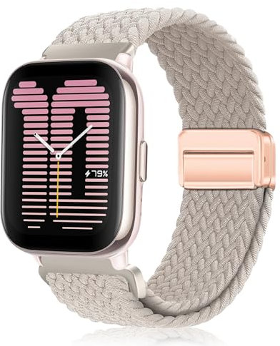 PaceBid 20mm Nylon Armband Kompatibel mit Amazfit Active 2/Active/GTR Mini/GTS 4/4 Mini/Bip 3/Bip 3 Pro/GTS 3/2, Geflochtenes Magnetisch Ersatzarmband für Amazfit Active2 Square/GTR 42mm - Starlight
