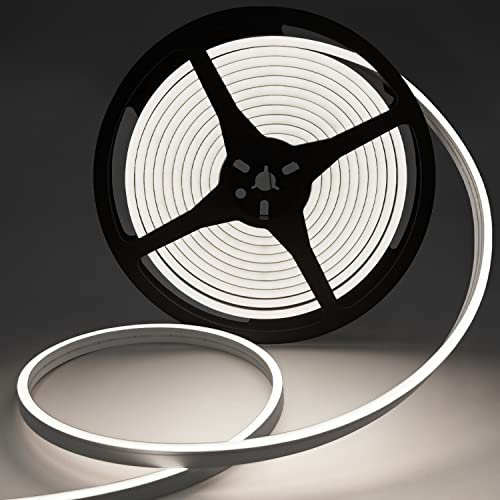 MMEEVT Neon LED Strip Light,5M 12V Cool White Outdoor Neon Rope Light IP67 Waterproof Cuttable Flexible LED Strip for Bedroom Garden Indoor Outdoor DIY Decor (No Power Adapter)
