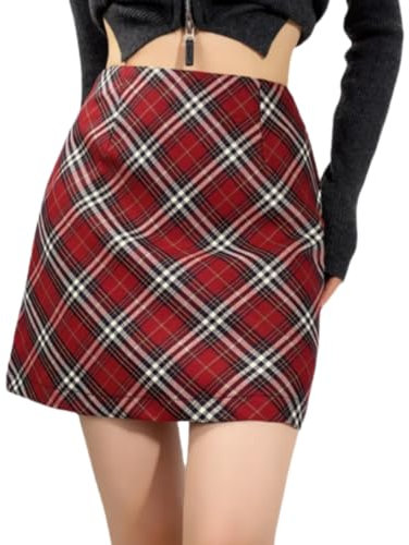 RSBFK Damen Sommer Wickelrock Plaid Rock Kurz Hohe Taille Mini Röcke mit Futter Shorts, rot, 40