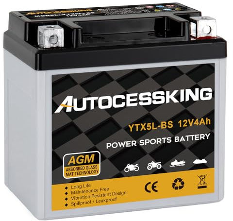 YTX5L-BS Motorcycle Battery, 12V 4Ah Rechargeable Maintenance Free Sealed