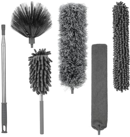 6 Pcs Plumero Atrapapolvo, Plumero Telescopico Extensible, Longitud telescópica hasta 245 cm, Plumero Extensible Apto para Limpieza de techos, Ventiladores de Techo, lámparas de araña