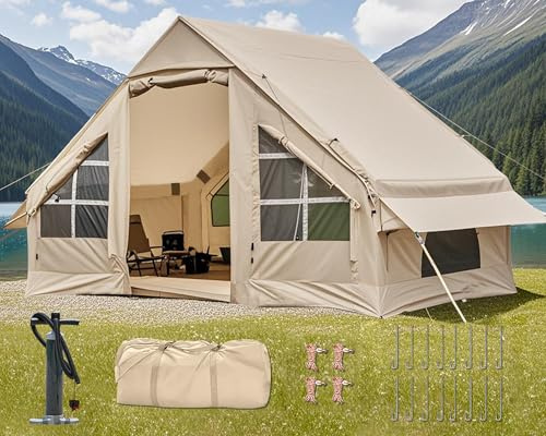 Aufblasbares Campingzelt mit Pumpe, 4-6 Personen Glamping Zelte Sonnenschutz, Einfache Einrichtung Wasserdichte Outdoor Oxford Zelte, Selbsttragende Struktur Aufblasbares Hauszelt