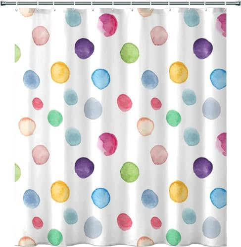 TACOKI 3D Duschvorhang 180x200 Bunte Punkte Bad Vorhang Antischimmel Wasserdicht Duschvorhänge Textil Polyester für Badezimmer Badewannen mit 12 Haken A7823