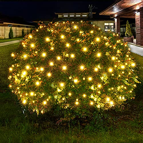 Dirnun Guirlande lumineuse de Noël d'extérieur à 160 LED - Blanc chaud - 1,5 x 2,1 m - Étanche - Pour l'intérieur et l'extérieur - Pour les fêtes de Noël, les patios, les arbres, les arbustes, etc