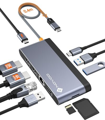 NOVOO USB C Hub 10 in 1 Type C Multiport Adapter, USB C Docking Station with Dual HDMI 4K, Gigabit Ethernet, PD 100W, 3*USB-A&USB-C 3.0, SD/TF Card Reader for MacBook Pro/Air/Dell/HP