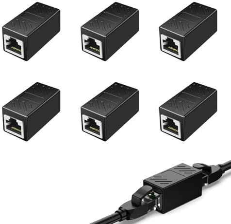 6 Piezas Acoplador Empalme RJ45, Empalmes RJ45 Cable Ethernet, Empalme de Conexión Rápida para Cat7/Cat6/Cat5, Conector de Red Doble Hembra Alta Velocidad hasta 10Gbps Protección Contra Interferencias