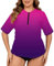 Halcurt Schwimmshirt Damen Übergröße Rash Guard Kurzarm 1/4 Zip UV Shirt UPF 50+ Badeshirt Schnell Trocknender Bademode Große Größen 4X