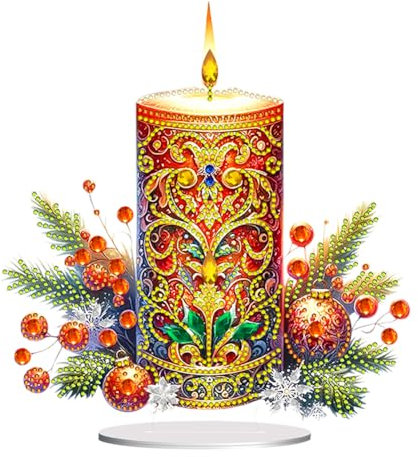 Junerain DIY Diamond Art Painting Weihnachten Deko 5D Diamant Painting Tisch Deko mit Weihnachts Kerze Elementen,Weihnachts Ständer Desktop Ornamente for das Heimbüro