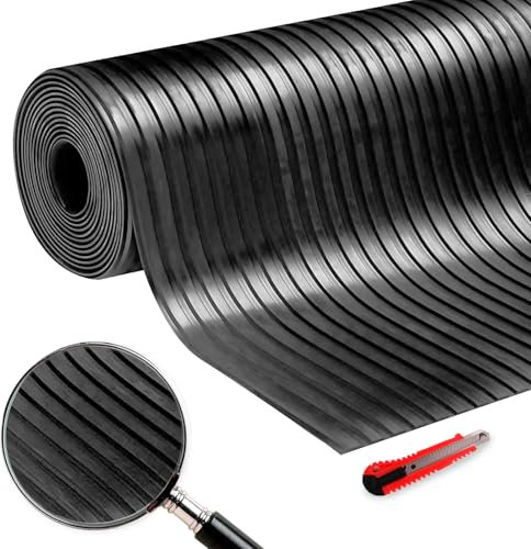 Rouleau de Caoutchouc Design Cord 50 cm (Largeur) x 2 m (Longueur) épaisseur 3 mm Sol antidérapant fourgonnette, Garage, Sol en PVC, Moquette Caoutchouc résistante à l'eau et Facile à Nettoyer.