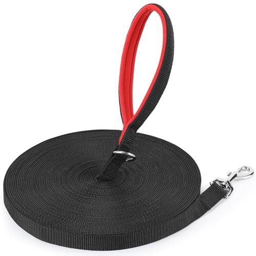 HAPPY HACHI Schleppleine für Hunde, 3m /5m /10m /15m /20m /25m /30m /33m Nylon Hundeleine mit Handschlaufe, Trainingsleine mit D-Karabiner für Große bis Kleine Hunde (Schwarz, 25m)