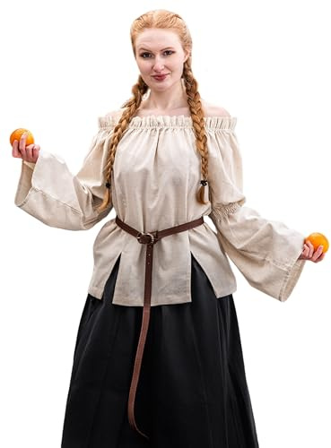Leonardo Carbone® Damen Bluse Coletta | Schulterfrei | Voluminöse Ärmel | Karneval, Halloween, Cosplay, LARP, Mittelalter, Tunika, Kostüm, Wikinger | Baumwolle Natur 3XL