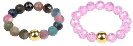 GoPaw 4mm Elastischer Naturstein Ring, 2 Stck.Perlen Elastische Ring, Perlenring elastisch, Edelstein Perle Stapelbar Ring für Damen Mädchen (rosa)